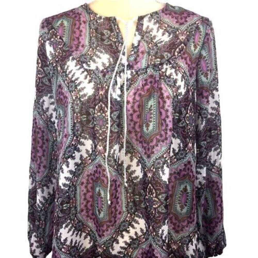 Wrangler Boho Paisley Print Long Sleeve Blouse Hippie‎ Chic Casual Top Size S